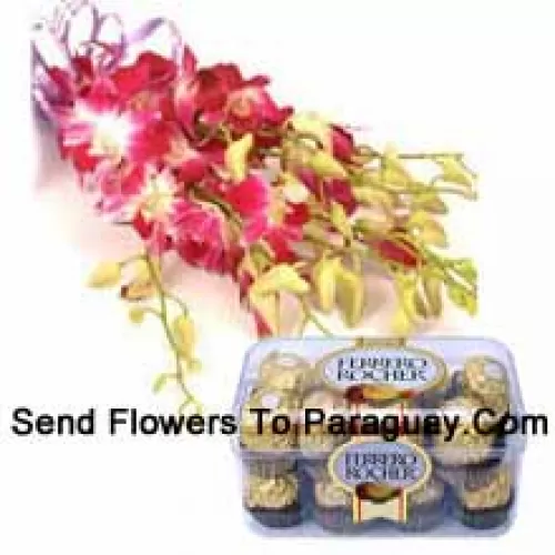 Bunch Of Pink Orchids With Seasonal Fillers Along With 16 Pcs Ferrero Rochers