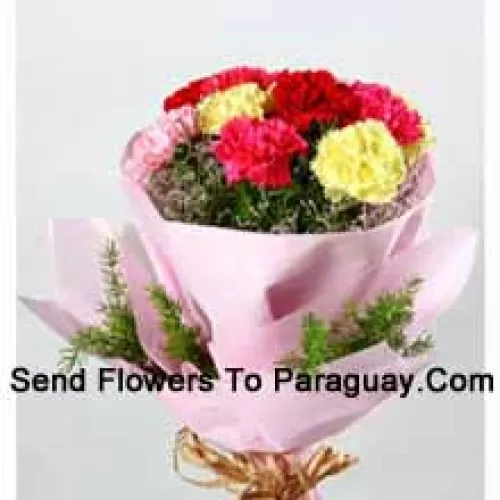 Bunch Of 12 Mixed Colored Carnations With Seasonal Fillers