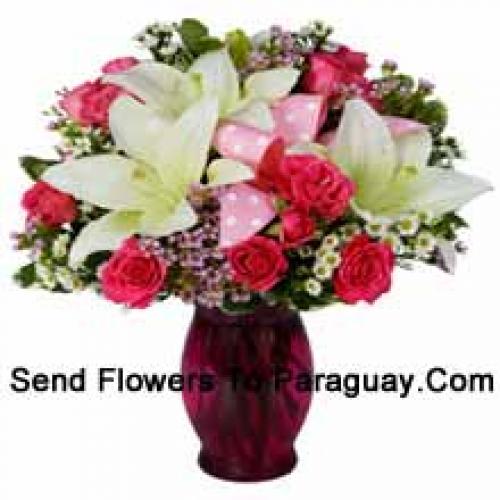 Cute Pink Roses and White Lilies