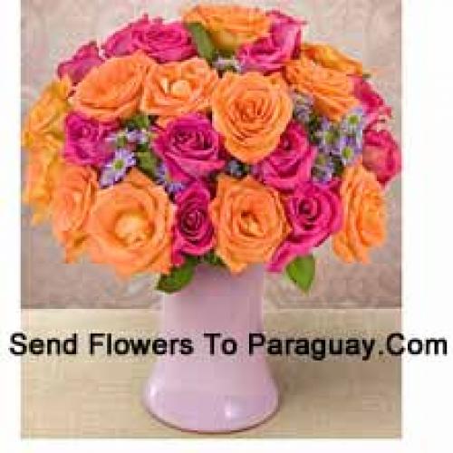 24 Orange and Pink Roses