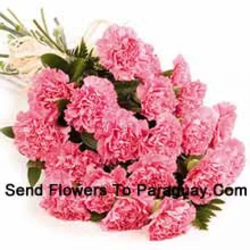 A Beautiful Bunch Of 24 Pink Carnations With Seasonal Fillers