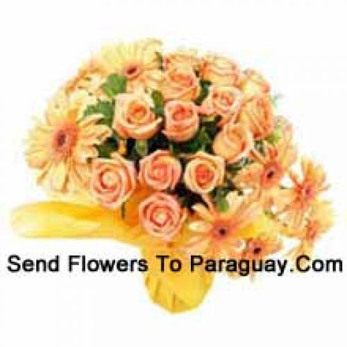 12 Orange Roses and Exotic Gerberas