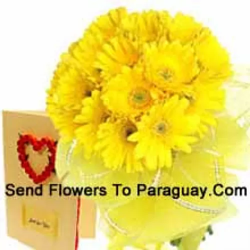 Bunch Of 18 Yellow Gerberas With A Free Love Greeting Card