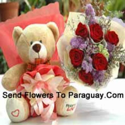 Beautiful Teddy with Lovely 6 Roses